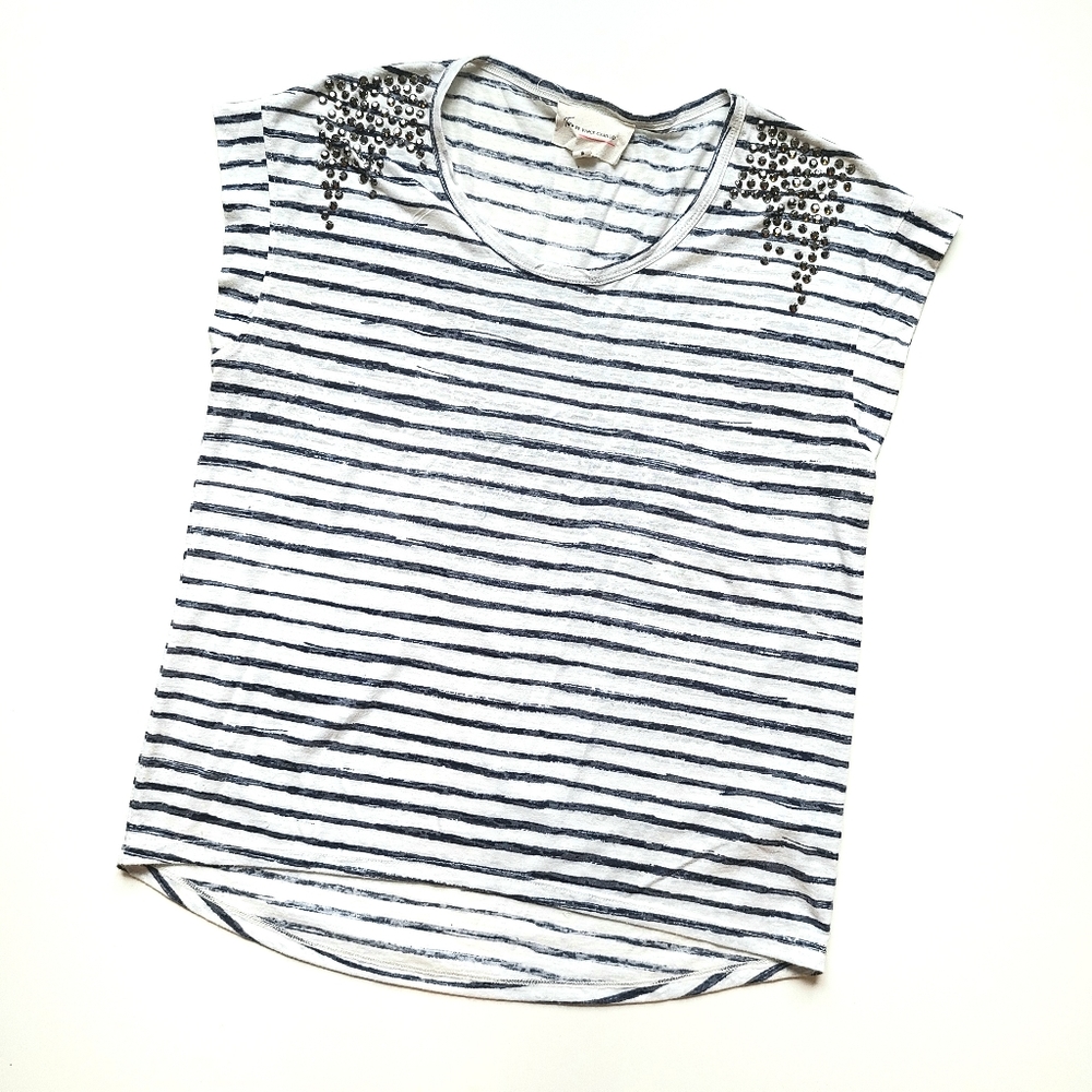 Vince Camuto black white striped studded Top